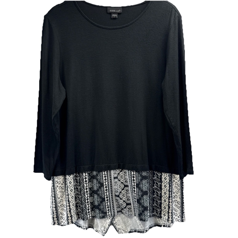J Jill Womens Tunic Top Size Small Black White Asymmetrical Hem Stretch Pullover